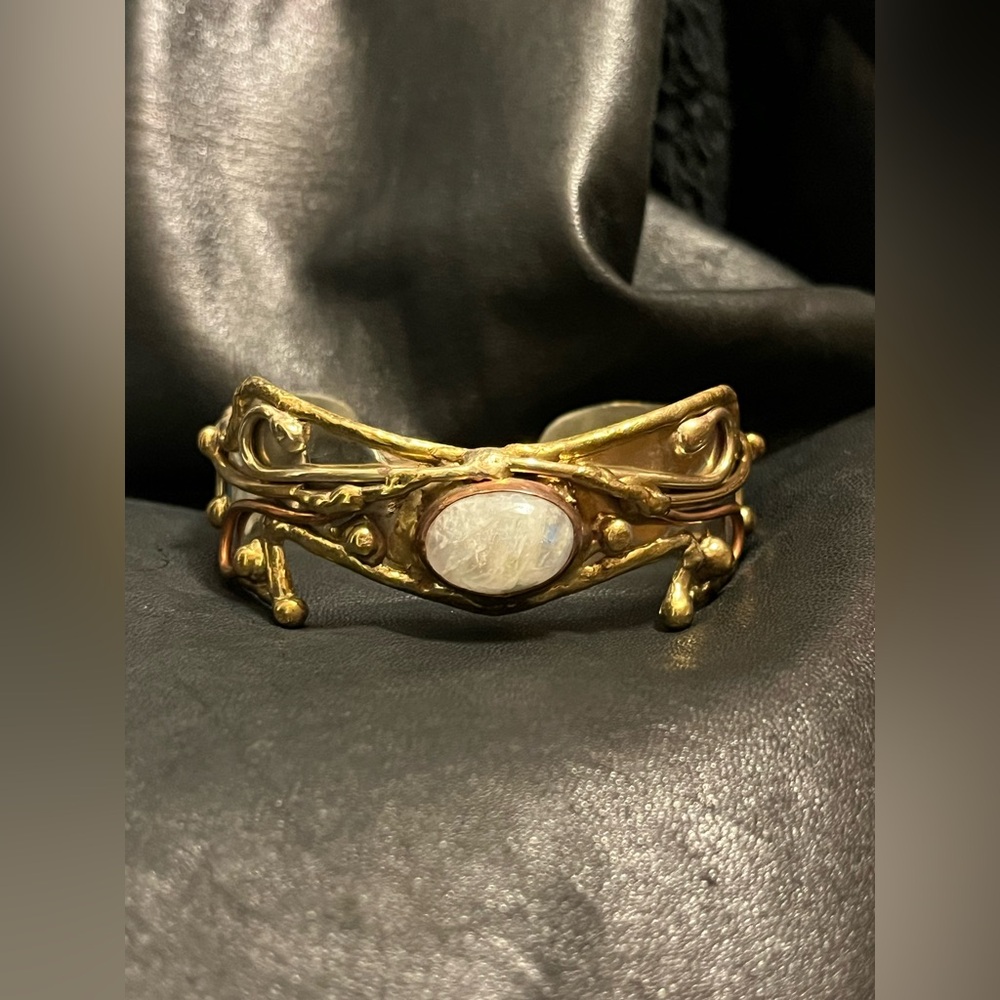 Handcrafted Mixed Metal Stone Cuff Bracelet